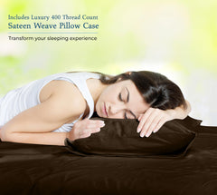 ROYALE LINENS 400 Thread Count 100% American Grown Cotton 4 Piece Sateen Sheet Set - 1 Fitted Sheet, 1 Flat Sheet, 2 Pillow case - Brown Bedsheet - Cotton Sheets - ( Hazel Nut)