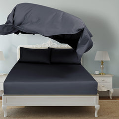 ROYALE LINENS 400 Thread Count 100% American Grown Cotton 4 Piece Sateen Sheet Set - 1 Fitted Sheet, 1 Flat Sheet, 2 Pillow case - Grey Bedsheet - Cotton Sheets - ( Spanish Slate)