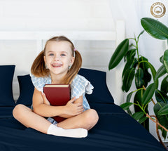 400 Thread Count 100% American Grown Cotton Flat Sheet - Cooling Sheets - Sheets - Luxury Sateen Weave - Flat Sheet Sold Separately - Navy Flat Sheet Only ( Rivera Navy)