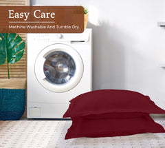 Royale Linens Pillow Shams 2 Pack - Brushed 1800 Microfiber - Bed Pillow Shams Wrinkle Resistant Super Soft and Cozy- Back Overlap Closure - Oxford Pillow Case (Burgundy)