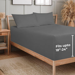 Royale Linens Extra Deep Pocket Fitted Sheet Only - Soft Grey Fitted Sheet Deep Pocket - Fits 18 inch to 24 inch Thick Mattress - Fitted Sheet Only - Elastic Sheet (Grey)