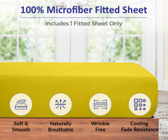 Royale Linens Fitted Sheet - Brushed Hotel Quality 1800 Soft Wrinkle & Fade Resistant - Bottom Sheet - Deep Pocket Stretches Up to 16" - Fitted Sheet Only - Elastic Sheet (Yellow)