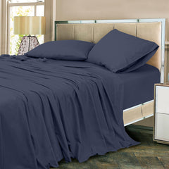 ROYALE LINENS 300 Thread Count 100% Long Staple Combed Cotton Sheet Set - 4 Piece Bed Sheet 1 Fitted Sheet, 1 Flat Sheet, 2 Pillow Case - Breathable, Cool & Crisp Percale Sheet Set (Navy)