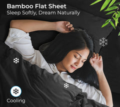 Royale Linens Bamboo Viscose Flat Sheets Only - Cooling Sheets - Organic Viscose Derived from Bamboo -  Flat Sheet Only - Top Sheet - Breathable & Silky Bedding (Black)