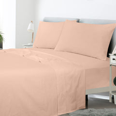 ROYALE LINENS 300 Thread Count 100% Long Staple Combed Cotton Sheet Set - 4 Piece Bed Sheet 1 Fitted Sheet, 1 Flat Sheet, 2 Pillow Case - Breathable, Cool & Crisp Percale Sheet Set ( Pink)