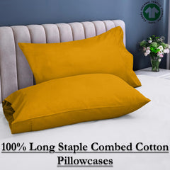 ROYALE LINENS 300 Thread Count 100% Long Staple Combed Cotton Pillowcases Set of 2 - Ultra Soft - Bed Pillow Cover - -Breathable, Cool & Crisp Percale Yellow Pillow Cases ( Yellow)