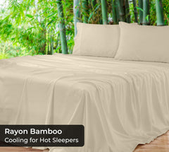 Royale Linens Bamboo Viscose Flat Sheets Only - Cooling Sheets - Organic Viscose Derived from Bamboo - Flat Sheet Only - Top Sheet - Breathable & Silky Bedding (Sand)