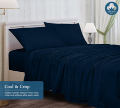 ROYALE LINENS 400 Thread Count 100% American Grown Cotton 4 Piece Sateen Sheet Set - 1 Fitted Sheet, 1 Flat Sheet, 2 Pillow case - Navy Bedsheet - Cotton Sheets - (Rivera Navy)