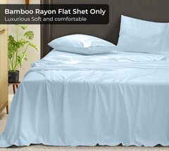 Royale Linens Bamboo Viscose Flat Sheets Only - Cooling Sheets - Organic Viscose Derived from Bamboo - Flat Sheet Only - Top Sheet - Breathable & Silky Bedding (Lake Blue)