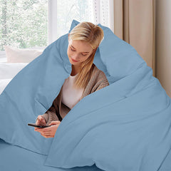 Royale Linens Lake Blue Duvet Cover - Duvet Cover Set - 3 Piece Double Brushed  Duvet Covers with Zipper Closure, 1 Duvet Cover and 2 Pillow Shams (Lake Blue)