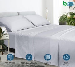 400 Thread Count 100% American Grown Cotton Flat Sheet - Cooling Sheets - Sheets - Luxury Sateen Weave - Flat Sheet Sold Separately - Silver Flat Sheet Only ( Spanish Silver)