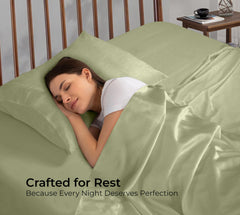 Royale Linens Bamboo Viscose Flat Sheets Only - Cooling Sheets - Organic Viscose Derived from Bamboo - Flat Sheet Only - Top Sheet - Breathable & Silky Bedding (Sage Green)