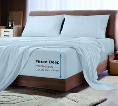 Royale Linens Rayon Derived Bamboo Viscose Fitted Sheet Only - Cooling Fitted Sheets for Bed - Deep Pocket Up to 16" - Organic Viscose Derived from Bamboo - Breathable Bottom Sheet (Lake Blue)