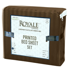 ROYALE LINENS Striped Bed Sheet Set - Microfiber 1800 Bedding - 1 Fitted Sheet, 1 Flat Sheet, 2 Pillowcase - Wrinkle & Fade Resistant - 4 Piece Damask Stripe Bed Sheet Set (Stripe Chocolate)