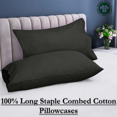 ROYALE LINENS 300 Thread Count 100% Long Staple Combed Cotton Pillowcases Set of 2 - Ultra Soft - Bed Pillow Cover - Breathable, Cool & Crisp Percale Black Pillow Cases (Black)