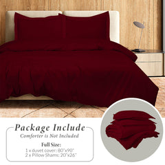 ROYALE LINENS Burgundy Duvet Cover - Duvet Cover Set - 3 Piece Double Brushed Duvet Covers with Zipper Closure, 1 Duvet Cover and 2 Pillow Shams ( Burgundy)