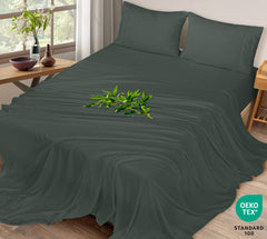 Royale Linens Bamboo Viscose Sheet Set - Cooling Bed Sheet Set - 1 Fitted, 1 Flat & 2 Pillowcase - Fits Up to 16" - Organic Viscose Derived from Bamboo - Bedding Sheet & Pillowcase (Grey)