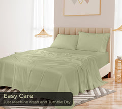 Royale Linens Bamboo Viscose Flat Sheets Only - Cooling Sheets - Organic Viscose Derived from Bamboo - Flat Sheet Only - Top Sheet - Breathable & Silky Bedding (Sage Green)