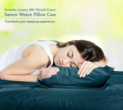 ROYALE LINENS 400 Thread Count 100% American Grown Cotton 4 Piece Sateen Sheet Set - 1 Fitted Sheet, 1 Flat Sheet, 2 Pillow case - Sea Green Bedsheet - Cotton Sheets - (Sea Green)
