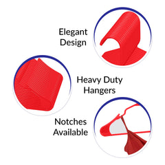 ROYALE Red Plastic Hangers for Clothes - Heavy Duty Plastic Clothes Hanger Ideal for Everyday Standard Use - Lightweight & Space Saving Notched Plastic Hangers - Slim & Sleek Shoulder Groove