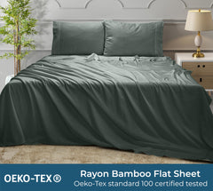 Royale Linens Bamboo Viscose Flat Sheets Only - Cooling Sheets - Organic Viscose Derived from Bamboo -  Flat Sheet Only - Top Sheet - Breathable & Silky Bedding (Grey)