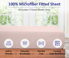 Royale Linens Fitted Sheet - Brushed Hotel Quality 1800 Ultra-Soft Wrinkle & Fade Resistant - Bottom Sheet - Deep Pocket Stretches Up to 16" - Fitted Sheet Only - Elastic Sheet ( Pink)