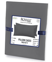 Royale Linens Pillowcase Set of 2 - Bed Pillow Cover - Grey Pillowcases - 1800 Brushed Microfiber, Wrinkle & Fade Resistant - Soft & Cozy- Pillow Case ( Grey)
