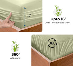 Royale Linens Rayon Derived Bamboo Viscose Fitted Sheet Only - Cooling Fitted Sheets for Bed - Deep Pocket Up to 16" - Organic Viscose Derived from Bamboo - Breathable Bottom Sheet (Sage Green)