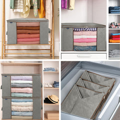 Royale Large Capacity Clothes Storage Bag Organizer with Strong Handle - 90L Fabric Bag- Zipper Closure - Storage Container for Organizing Bedroom, Closet, Clothing, Comforter with Clear Window