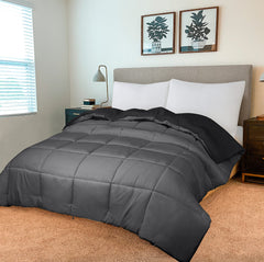 ROYALE Comforter - All Season Down Alternative Bedding Comforter - Lightweight Quilted Comforter with Corner Tabs - Soft Luxury Hotel Comforter - Box Stitched Duvet Insert (Black & Grey)