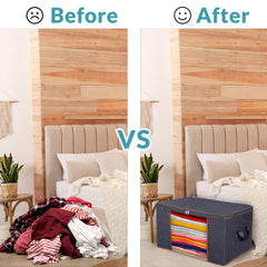 Royale Large Capacity Clothes Storage Bag Organizer with Strong Handle- 90L Fabric Bag - Zipper Closure - Storage Container for Organizing Bedroom, Closet, Clothing, Comforter with Clear Window