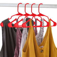 ROYALE Red Plastic Hangers for Clothes - Heavy Duty Plastic Clothes Hanger Ideal for Everyday Standard Use - Lightweight & Space Saving Notched Plastic Hangers - Slim & Sleek Shoulder Groove