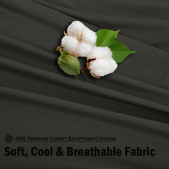 ROYALE LINEN 300 Thread Count 100% Long Staple Combed Cotton Sheet Set - 4 Piece Bed Sheet 1 Fitted Sheet, 1 Flat Sheet, 2 Pillow Case - Breathable, Cool & Crisp Percale Sheet Set (Black)