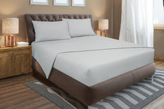 Royale Linen Striped Bed Sheet Set - Microfiber 1800 Bedding - 1 Fitted Sheet, 1 Flat Sheet, 2 Pillow case - Wrinkle & Fade Resistant - 4 Piece Damask Stripe Bed Sheet Set (Stripe Silver)