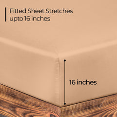 Royale Linens 300 Thread Count 100% Long Staple Combed Cotton Fitted Sheet - Super Soft Deep Pocket Bottom Sheet - Sand Fitted Sheet - Fitted Sheet Only - Elastic Sheet ( Sand)