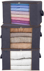 Royale Large Capacity Clothes Storage Bag Organizer with Strong Handle- 90L Fabric Bag - Zipper Closure - Storage Container for Organizing Bedroom, Closet, Clothing, Comforter with Clear Window