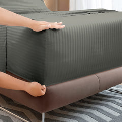 ROYALE LINENS Striped Bed Sheet Set - Microfiber 1800 Bedding - 1 Fitted Sheet, 1 Flat Sheet, 2 Pillow case - Wrinkle & Fade Resistant - 4 Piece Damask Stripe Bed Sheet Set (Stripe Grey)