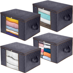 Royale Large Capacity Clothes Storage Bag Organizer with Strong Handle- 90L Fabric Bag - Zipper Closure - Storage Container for Organizing Bedroom, Closet, Clothing, Comforter with Clear Window