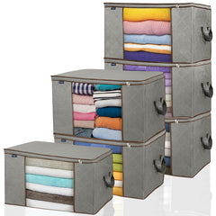 Royale Large Capacity Clothes Storage Bag Organizer with Strong Handle - 90L Fabric Bag- Zipper Closure - Storage Container for Organizing Bedroom, Closet, Clothing, Comforter with Clear Window