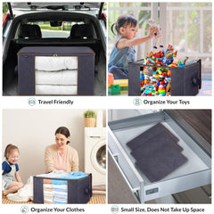 Royale Large Capacity Clothes Storage Bag Organizer with Strong Handle- 90L Fabric Bag - Zipper Closure - Storage Container for Organizing Bedroom, Closet, Clothing, Comforter with Clear Window