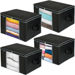 Royale Large Capacity Clothes Storage Bag Organizer with Strong Handle- 90L Fabric Bag - Zipper Closure - Storage Container for Organizing Bedroom, Closet, Clothing, Comforter with Clear Window