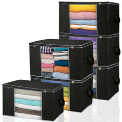 Royale Large Capacity Clothes Storage Bag Organizer with Strong Handle- 90L Fabric Bag - Zipper Closure - Storage Container for Organizing Bedroom, Closet, Clothing, Comforter with Clear Window