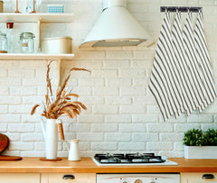 ROYALE Kitchen Towel 4 Pack - 100% Cotton Kitchen Dish Towel - Tea Towels - Reusable Cleaning Cloths - Highly Absorbent Bar Towel - Large Dish Towels - Wiping Cloth - ( Black Stripe)