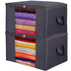 Royale Large Capacity Clothes Storage Bag Organizer with Strong Handle- 90L Fabric Bag - Zipper Closure - Storage Container for Organizing Bedroom, Closet, Clothing, Comforter with Clear Window