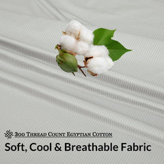 ROYALE LINENS 300 Thread Count 100% Long Staple Combed Cotton Narrow Stripe Sheet Set - 4 Piece Bed - 1 Fitted Sheet, 1 Flat Sheet, 2 Pillow Case - Cool & Crisp Sheet Set (Grey Stripes)