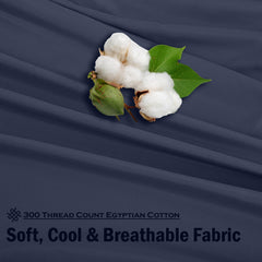 ROYALE LINENS 300 Thread Count 100% Long Staple Combed Cotton Sheet Set - 4 Piece Bed Sheet 1 Fitted Sheet, 1 Flat Sheet, 2 Pillow Case - Breathable, Cool & Crisp Percale Sheet Set (Navy)