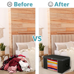 Royale Large Capacity Clothes Storage Bag Organizer with Strong Handle- 90L Fabric Bag - Zipper Closure - Storage Container for Organizing Bedroom, Closet, Clothing, Comforter with Clear Window