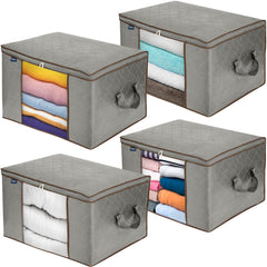 Royale Large Capacity Clothes Storage Bag Organizer with Strong Handle - 90L Fabric Bag- Zipper Closure - Storage Container for Organizing Bedroom, Closet, Clothing, Comforter with Clear Window