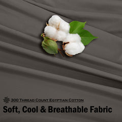 ROYALE LINENS 300 Thread Count 100% Long Staple Combed Cotton Sheet Set - 4 Piece Bed Sheet 1 Fitted Sheet, 1 Flat Sheet, 2 Pillow Case - Breathable, Cool & Crisp Percale Sheet Set ( Grey)