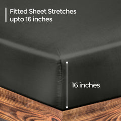 ROYALE LINENS 300 Thread Count 100% Long Staple Combed Cotton Fitted Sheet - Super Soft Deep Pocket Bottom Sheet - Black Fitted Sheet - Fitted Sheet Only - Elastic Sheet (Black)